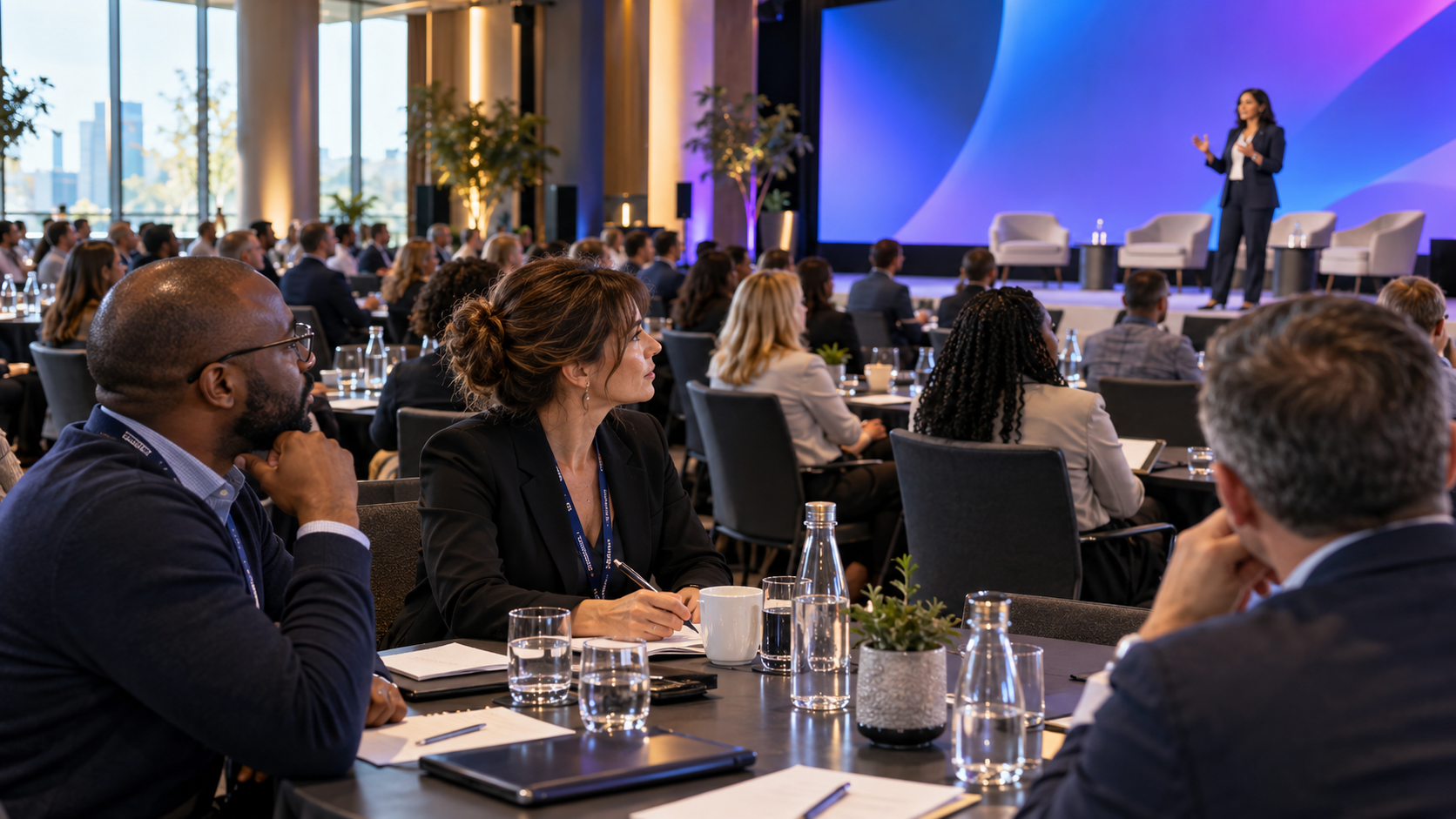 Illustrative business conference with diverse delegates
